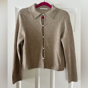 Abercrombie & Fitch Taupe Ribbed Cardigan with Pearl Buttons